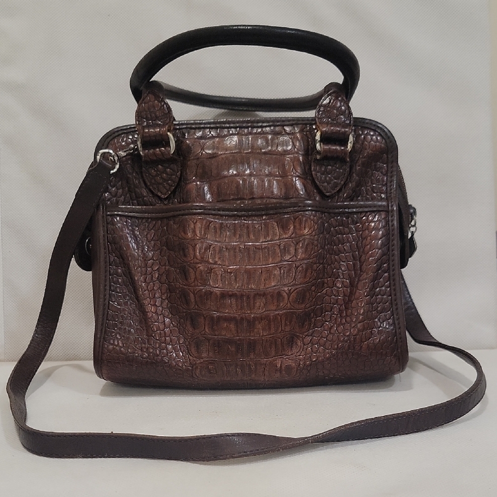 BRIGHTON BROWN LEATHER CROCODILE PATTERN CROSSBODY HANDBAG